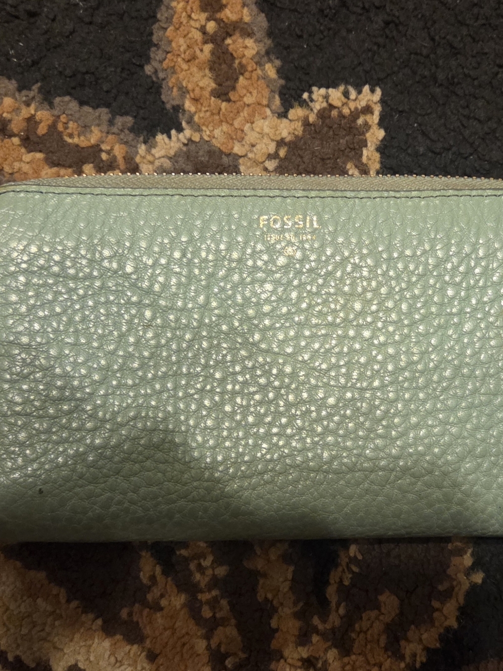 *last Day* Fossil Pebbled Leather Zip Wallet in Mint Green